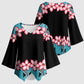 African Adenium Multiflorum Flowers Kimono Sleeve Blouse with Kente Style