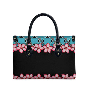 African Adenium Multiflorum Flowers Leather Bag with Kente Style
