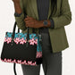 African Adenium Multiflorum Flowers Leather Bag with Kente Style