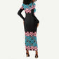 African Adenium Multiflorum Flowers Long Sleeve Bodycon Dress with Kente Style LT9
