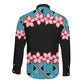 African Adenium Multiflorum Flowers Long Sleeve Button Shirt with Kente Style