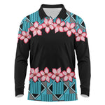African Adenium Multiflorum Flowers Long Sleeve Polo Shirt with Kente Style
