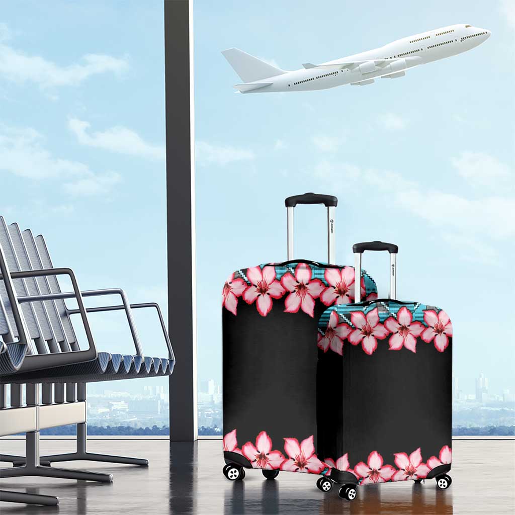 African Adenium Multiflorum Flowers Luggage Cover with Kente Style