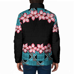 African Adenium Multiflorum Flowers Padded Jacket with Kente Style
