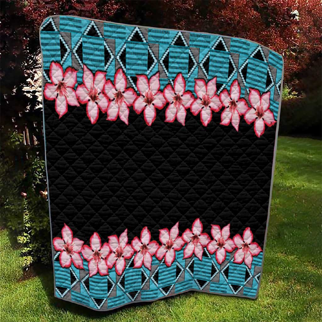 African Adenium Multiflorum Flowers Quilt with Kente Style