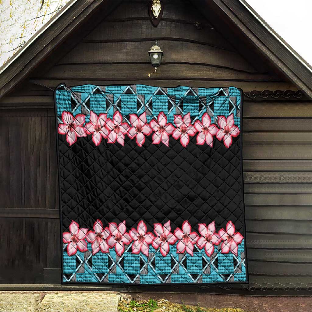 African Adenium Multiflorum Flowers Quilt with Kente Style