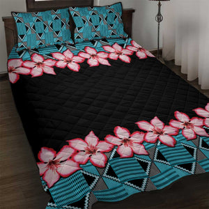 African Adenium Multiflorum Flowers Quilt Bed Set with Kente Style