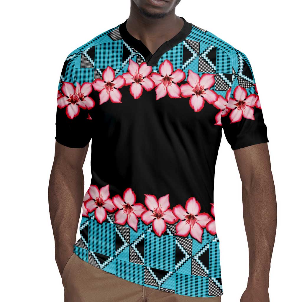 African Adenium Multiflorum Flowers Rugby Jersey with Kente Style