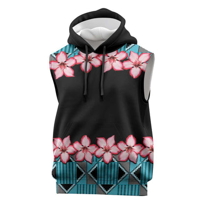 African Adenium Multiflorum Flowers Sleeveless Hoodie with Kente Style - African Pride