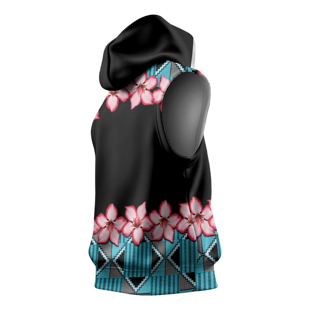 African Adenium Multiflorum Flowers Sleeveless Hoodie with Kente Style - African Pride