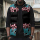 African Adenium Multiflorum Flowers Sleeveless Puffer Jacket with Kente Style
