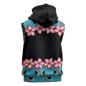African Adenium Multiflorum Flowers Sleeveless Zip Hoodie with Kente Style - African Pride