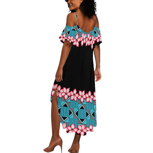 African Adenium Multiflorum Flowers Summer Maxi Dress with Kente Style