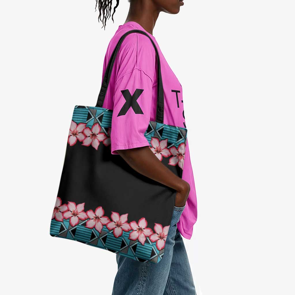 African Adenium Multiflorum Flowers Tote Bag with Kente Style