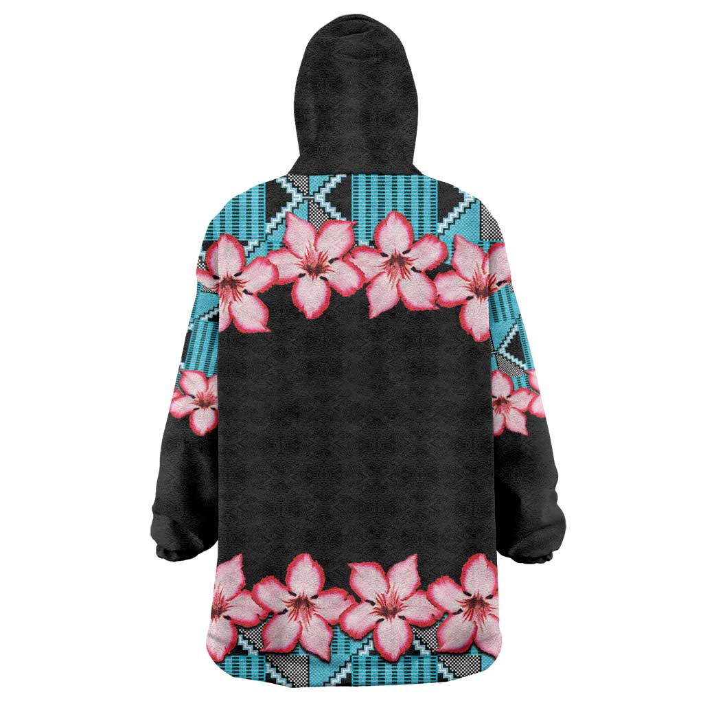 African Adenium Multiflorum Flowers Wearable Blanket Hoodie with Kente Style