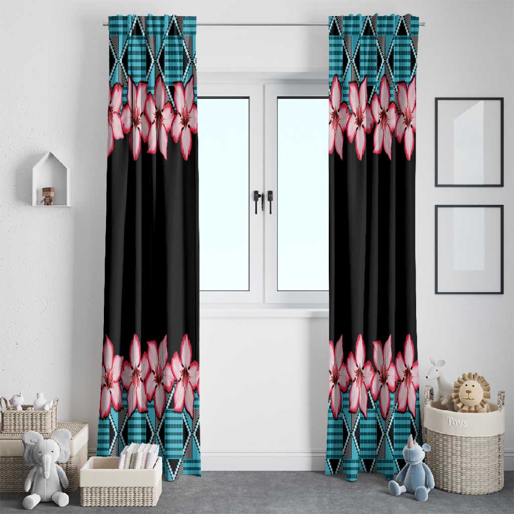 African Adenium Multiflorum Flowers Window Curtain with Kente Style