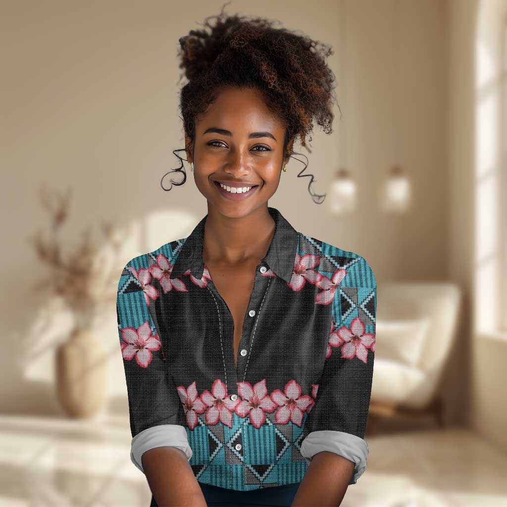 African Adenium Multiflorum Flowers Women Casual Shirt with Kente Style LT9