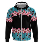 African Adenium Multiflorum Flowers Zip Hoodie with Kente Style