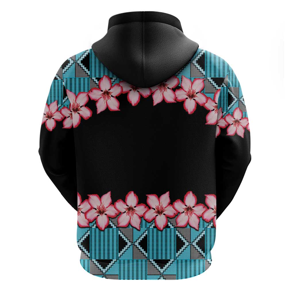 African Adenium Multiflorum Flowers Zip Hoodie with Kente Style