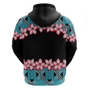 African Adenium Multiflorum Flowers Zip Hoodie with Kente Style