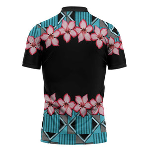 African Adenium Multiflorum Flowers Zipper Polo Shirt with Kente Style
