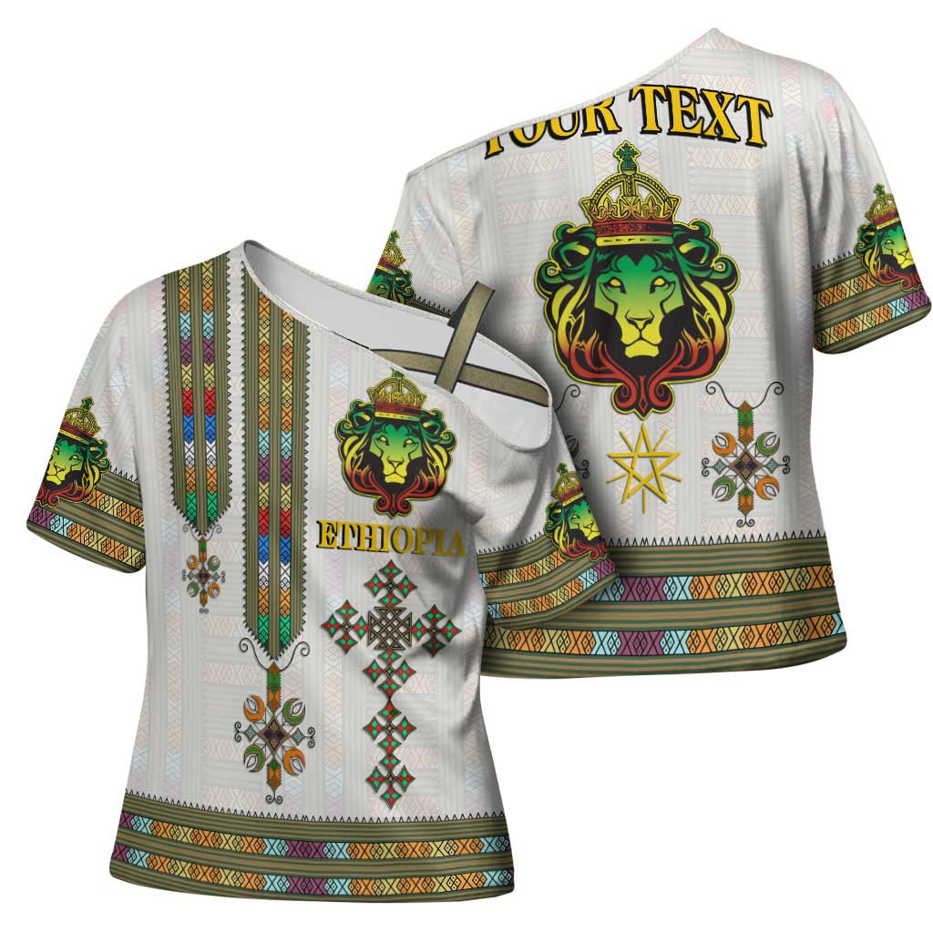 Personalized Ethiopia Lion Of Judah Cross Shoulder Shirt Tibeb Style