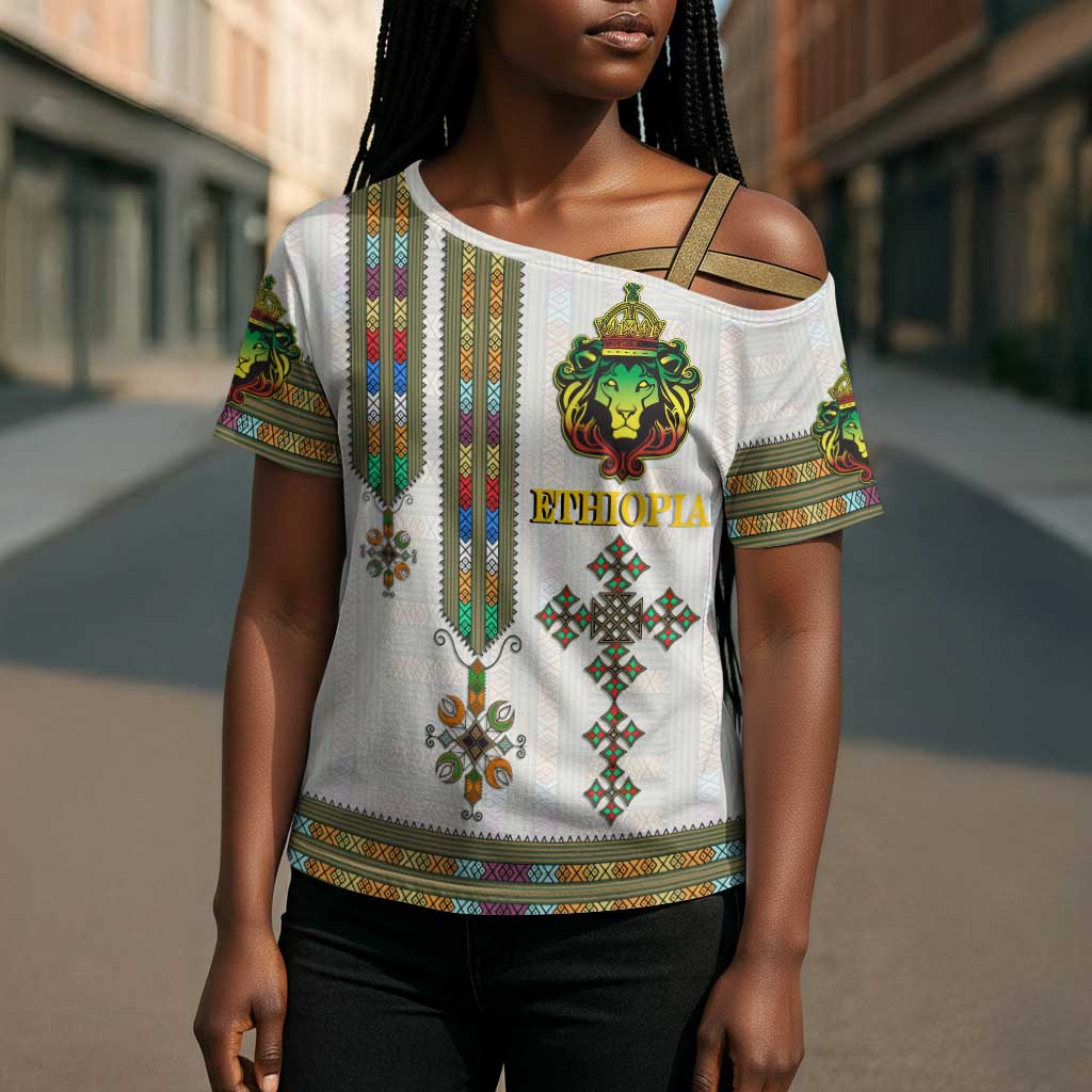 Personalized Ethiopia Lion Of Judah Cross Shoulder Shirt Tibeb Style