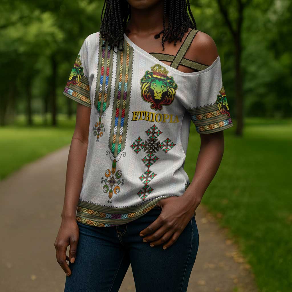 Personalized Ethiopia Lion Of Judah Cross Shoulder Shirt Tibeb Style