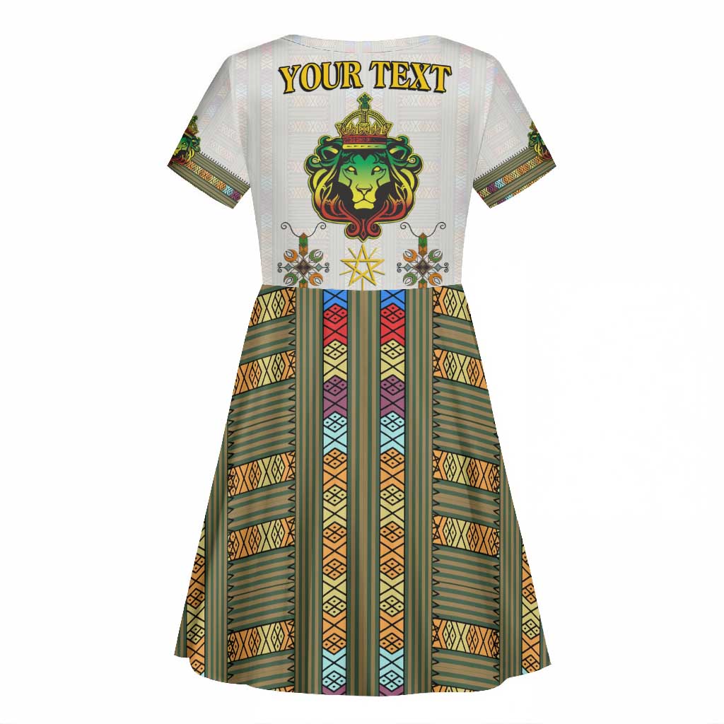 Personalized Ethiopia Lion Of Judah Kid Short Sleeve Dress Tibeb Style