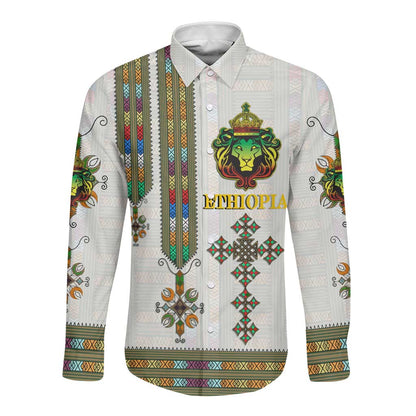 Personalized Ethiopia Lion Of Judah Long Sleeve Button Shirt Tibeb Style