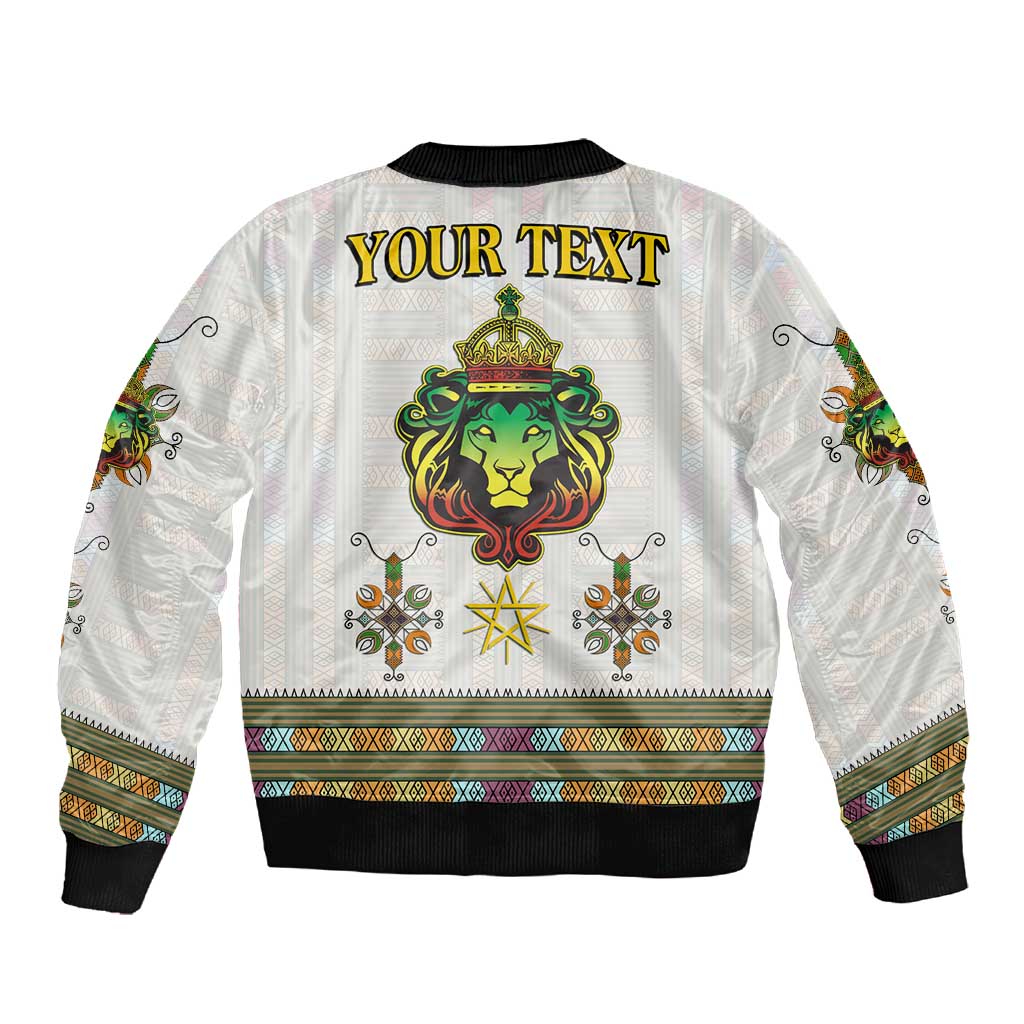 Personalized Ethiopia Lion Of Judah Sleeve Zip Bomber Jacket Tibeb Style