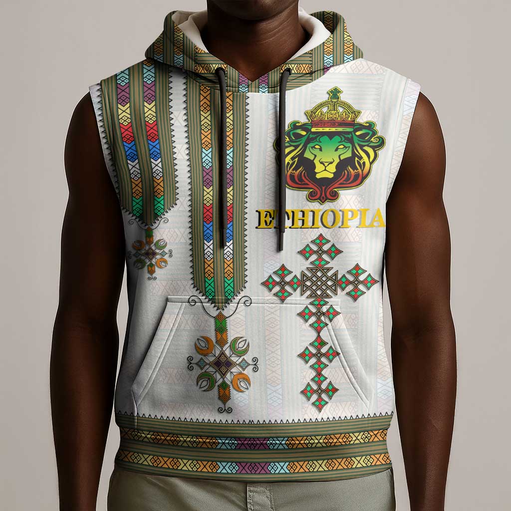 Personalized Ethiopia Lion Of Judah Sleeveless Hoodie Tibeb Style - African Pride