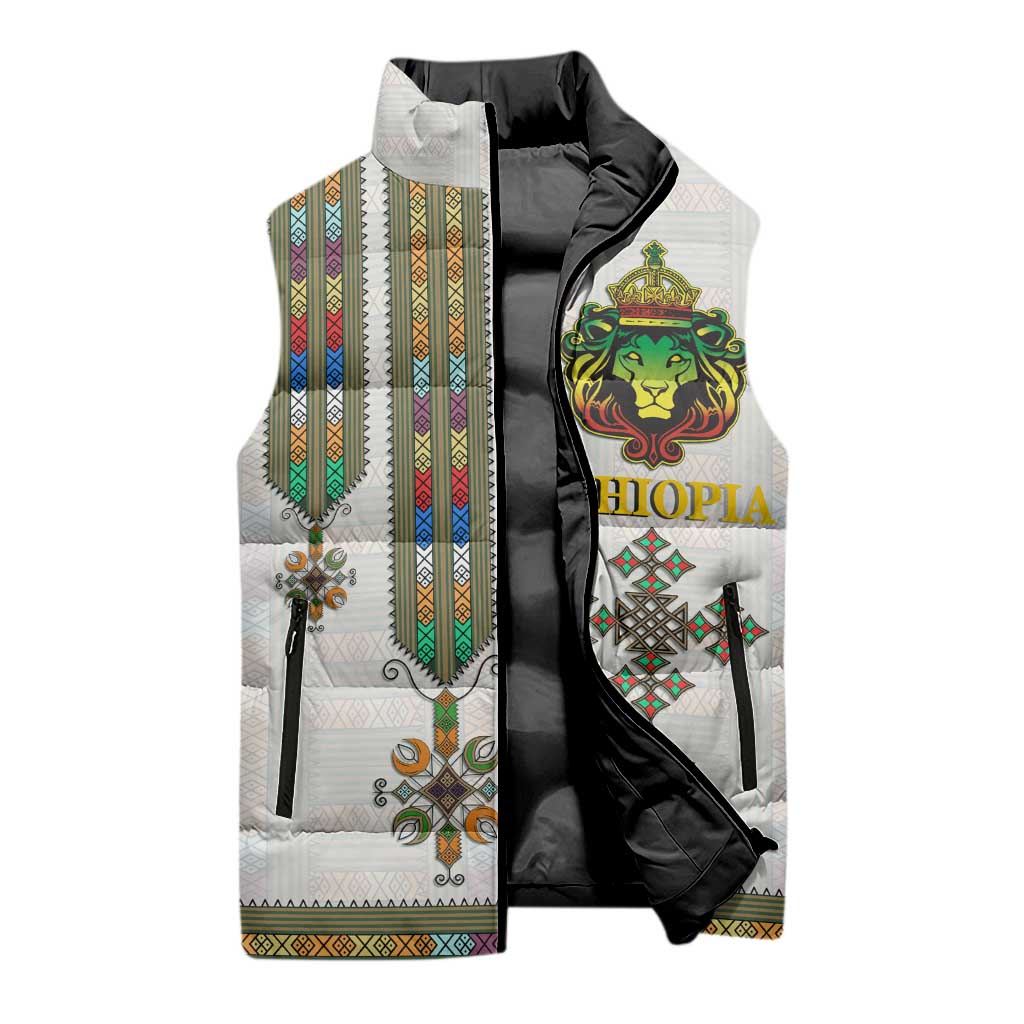 Personalized Ethiopia Lion Of Judah Sleeveless Puffer Jacket Tibeb Style