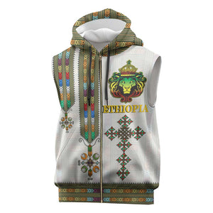 Personalized Ethiopia Lion Of Judah Sleeveless Zip Hoodie Tibeb Style - African Pride