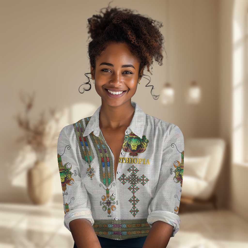 Personalized Ethiopia Lion Of Judah Women Casual Shirt Tibeb Style LT9