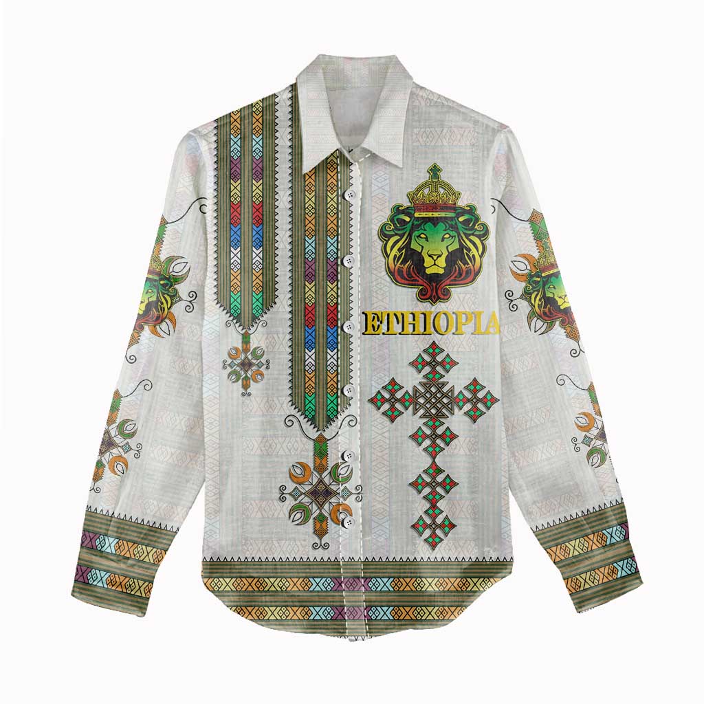 Personalized Ethiopia Lion Of Judah Women Casual Shirt Tibeb Style LT9
