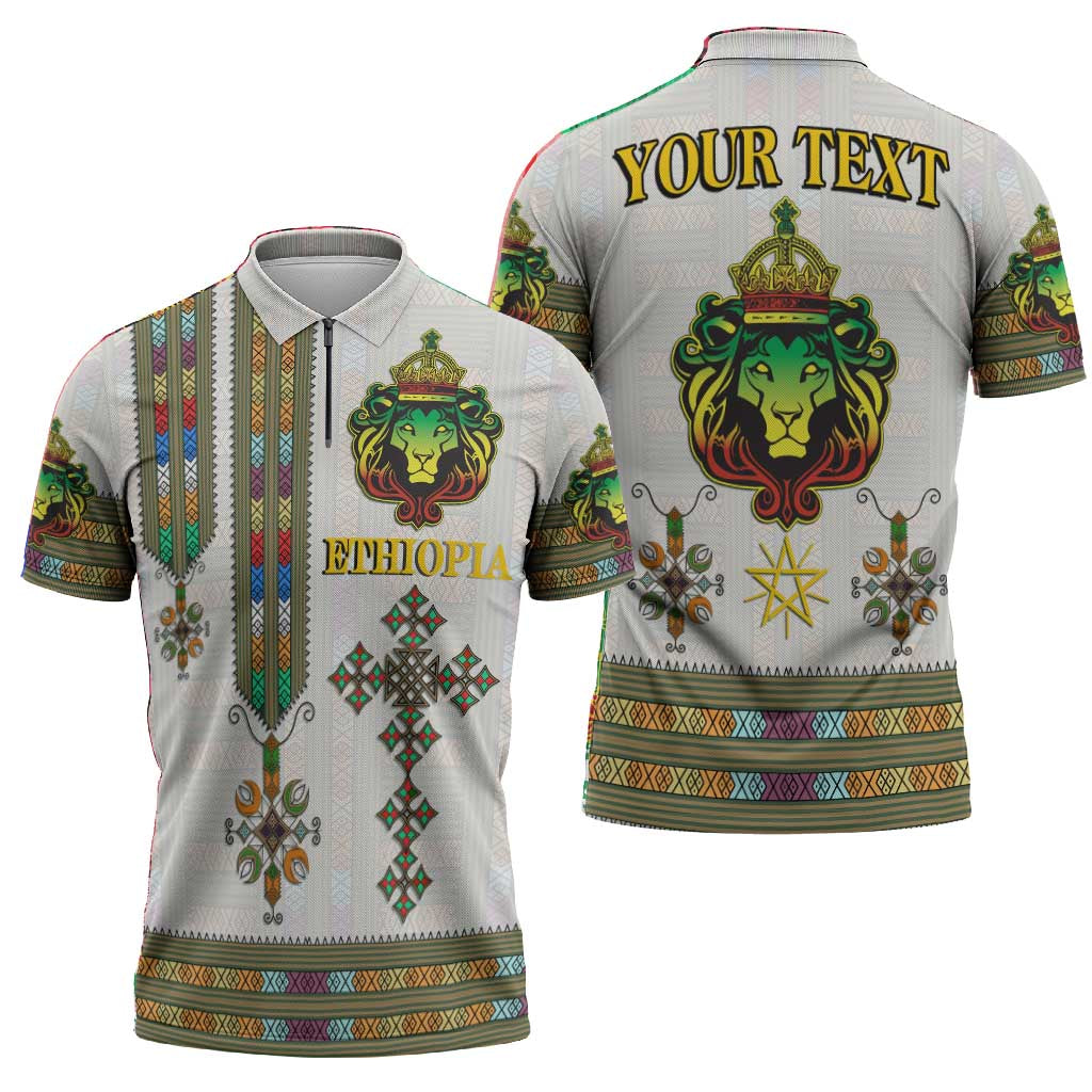 Personalized Ethiopia Lion Of Judah Zipper Polo Shirt Tibeb Style
