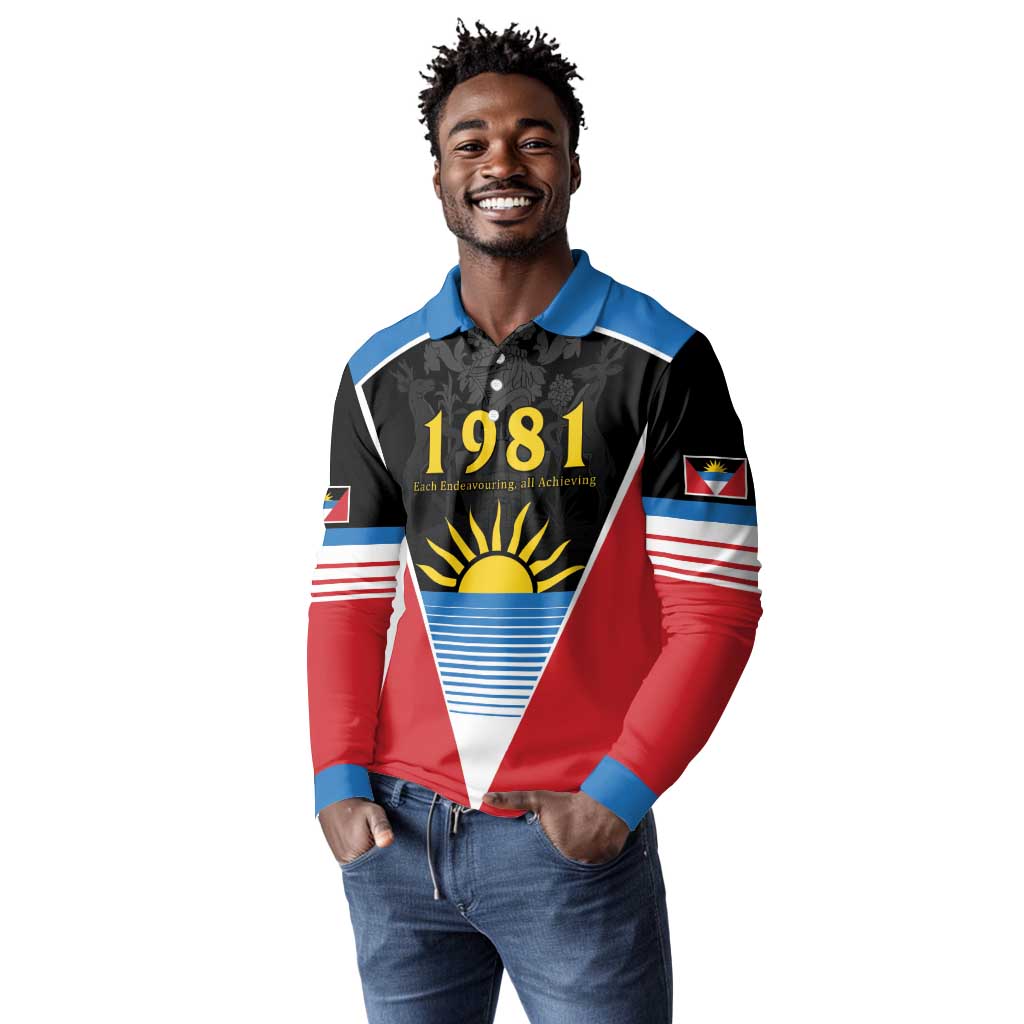 ‎Afro-Antiguans and Barbudans 1981 Long Sleeve Polo Shirt Each Endeavouring All Achieving