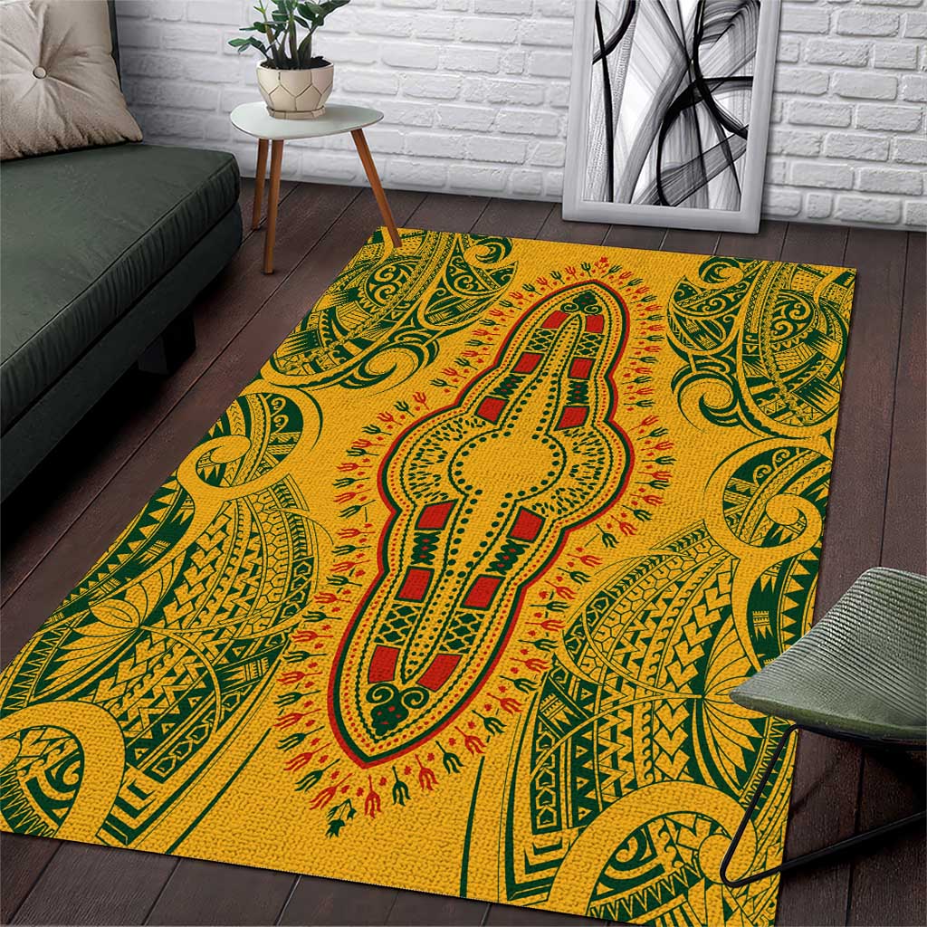 Dashiki and Polynesian Pattern Area Rug Afro Pacific Culture Gold ...
