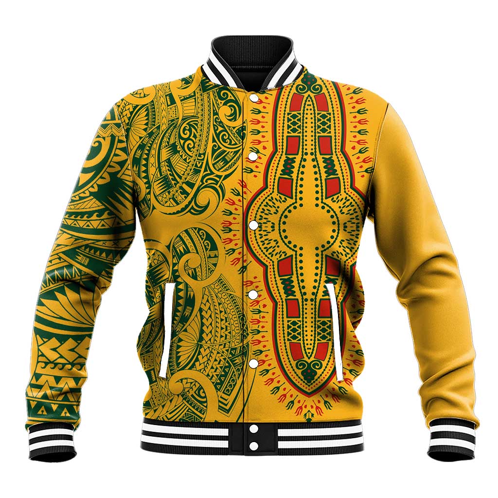 Dashiki and Polynesian Pattern Baseball Jacket Afro Pacific Culture Gold Version