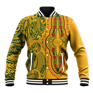 Dashiki and Polynesian Pattern Baseball Jacket Afro Pacific Culture Gold Version