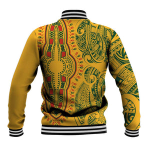 Dashiki and Polynesian Pattern Baseball Jacket Afro Pacific Culture Gold Version