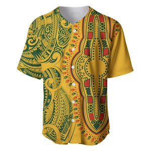 Dashiki and Polynesian Pattern Baseball Jersey Afro Pacific Culture Gold Version