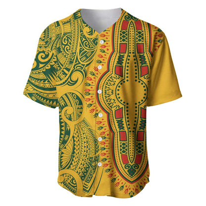 Dashiki and Polynesian Pattern Baseball Jersey Afro Pacific Culture Gold Version