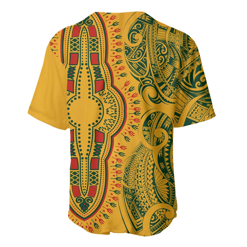 Dashiki and Polynesian Pattern Baseball Jersey Afro Pacific Culture Gold Version