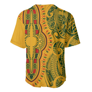 Dashiki and Polynesian Pattern Baseball Jersey Afro Pacific Culture Gold Version