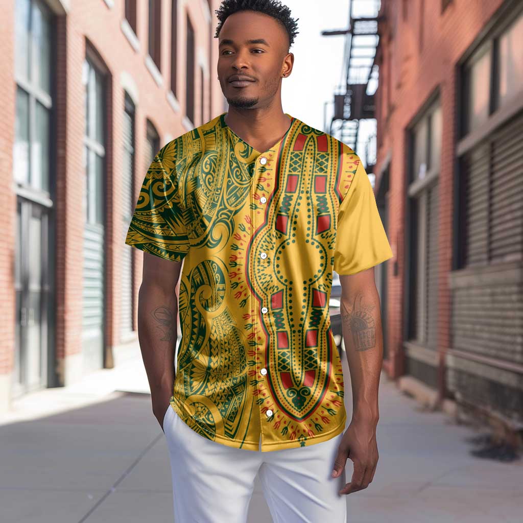 Dashiki and Polynesian Pattern Baseball Jersey Afro Pacific Culture Gold Version