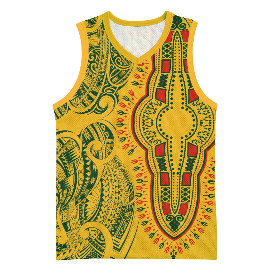 Dashiki and Polynesian Pattern Basketball Jersey Afro Pacific Culture Gold Version - African Pride