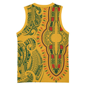 Dashiki and Polynesian Pattern Basketball Jersey Afro Pacific Culture Gold Version - African Pride