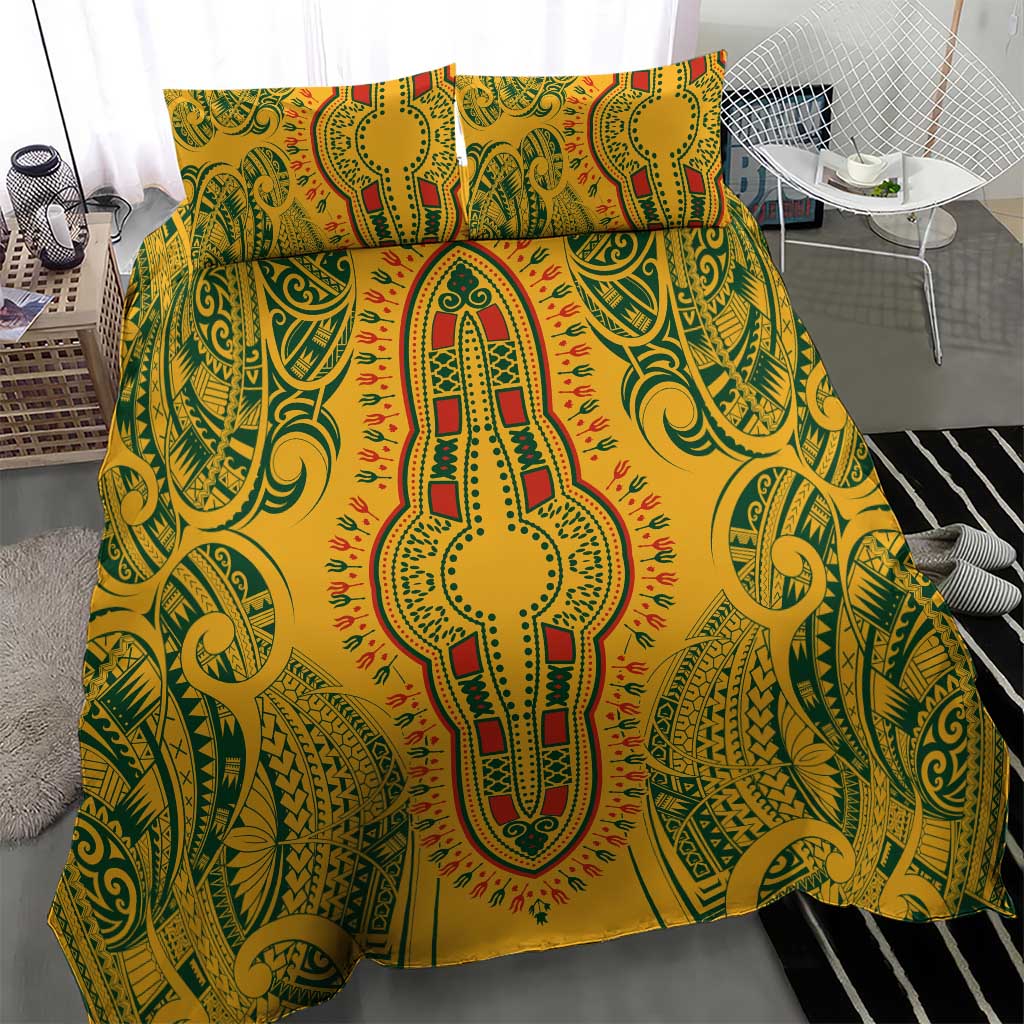Dashiki and Polynesian Pattern Bedding Set Afro Pacific Culture Gold Version